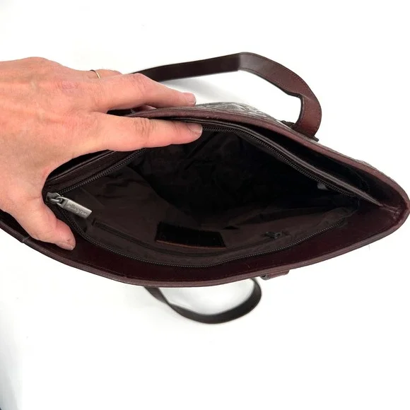 Ellington Tooled Leather Shoulder Bag Brown Floral Double Strap Western Cowgirl - Picture 5 of 8